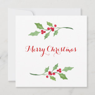 Watercolor Holly Sprigs Card