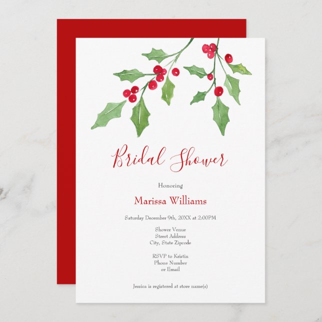Watercolor Holly Sprigs Invitation (Front/Back)