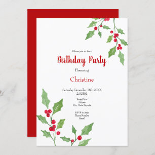Watercolor Holly Sprigs Invitation