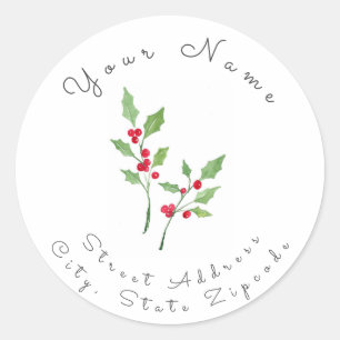 'Watercolor Holly Sprigs' Label