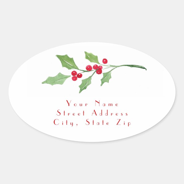'Watercolor Holly Sprigs'  labels (Front)