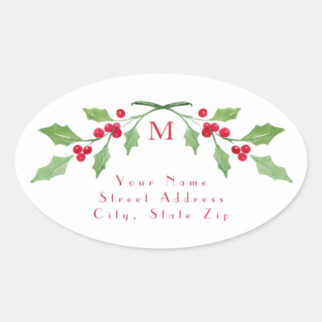 'Watercolor Holly Sprigs'  labels (Front)