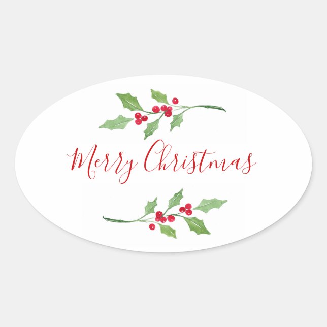 Watercolor Holly Sprigs     Oval Sticker (Front)