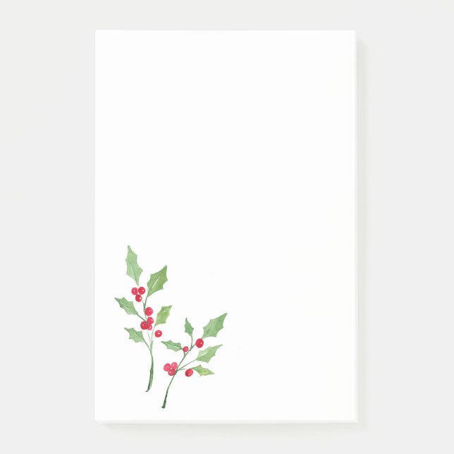 Watercolor Holly Sprigs Post-it Notes (Front)