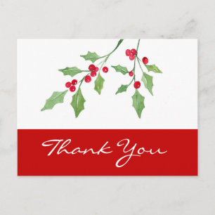 Watercolor Holly Sprigs Postcard