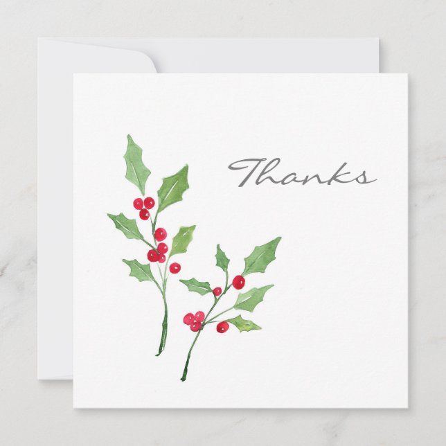 Watercolor Holly Sprigs Thank You Card (Front)