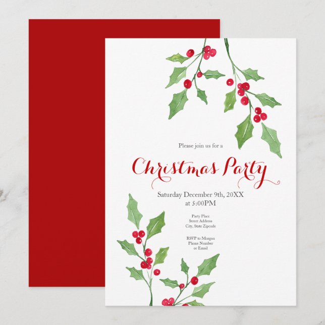Watercolor Holly Springs Invitation (Front/Back)