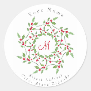 'Watercolor Holly Wreath 2' Labels