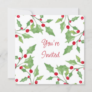 Watercolor Holly Wreath 3 Invitation