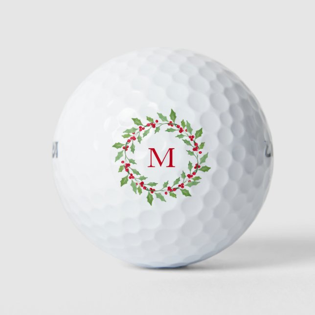 Watercolor Holly Wreath  Golf Balls (Front)