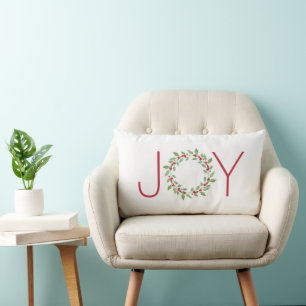 Watercolor Holly Wreath Lumbar Cushion