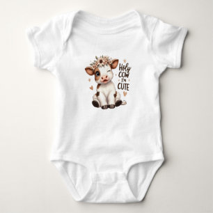 Watercolor holy cow i am cute animals country baby bodysuit