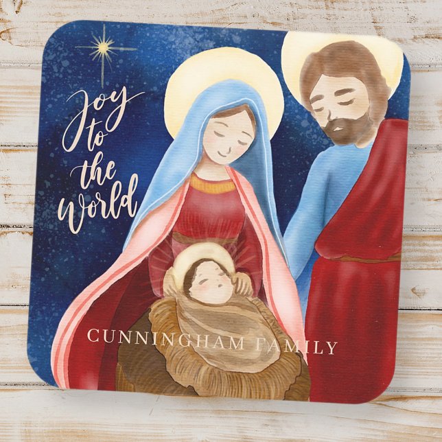 Watercolor Holy Nativity Holiday Greetings Square Sticker (Creator Uploaded)