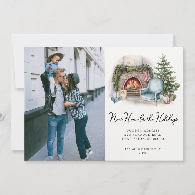 Watercolor Home Holiday Photo  Moving Announcement (Front)