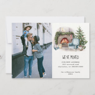 Watercolor Home Holiday Photo  Moving Announcement