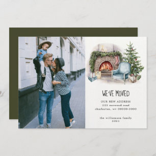 Watercolor Home Holiday Photo  Moving Announcement