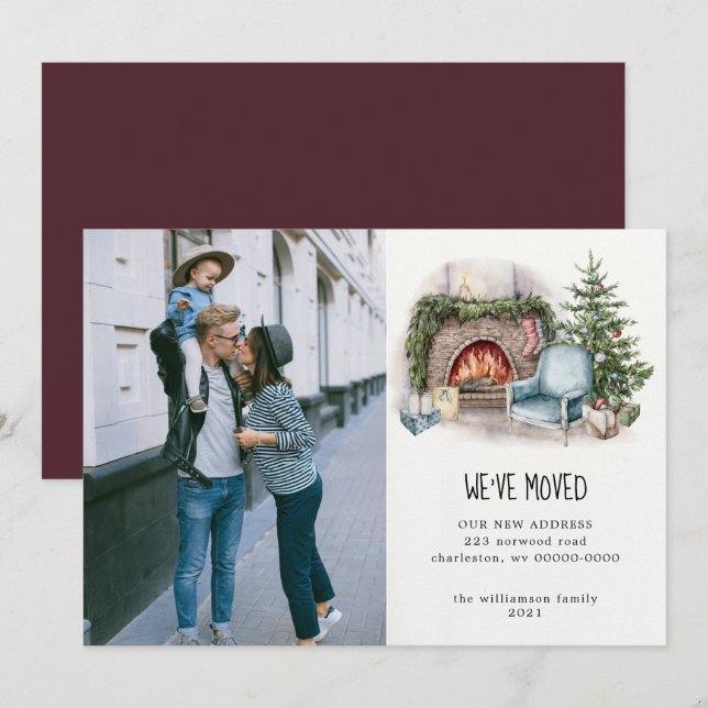 Watercolor Home Holiday Photo  Moving Announcement (Front/Back)