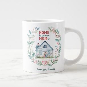 Watercolor Home is where Mum is Custom Name Large Coffee Mug