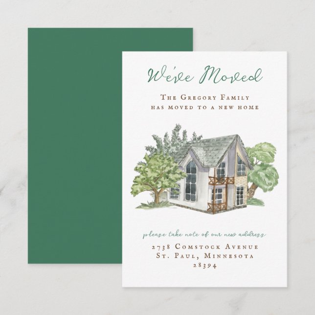Watercolor Home Moving Announcements (Front/Back)