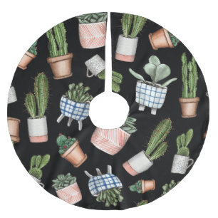 Watercolor Home Plants Black Seamless Brushed Polyester Tree Skirt