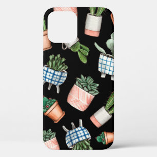 Watercolor home plants seamless pattern iPhone 12 case