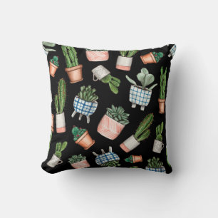 Watercolor home plants seamless pattern cushion