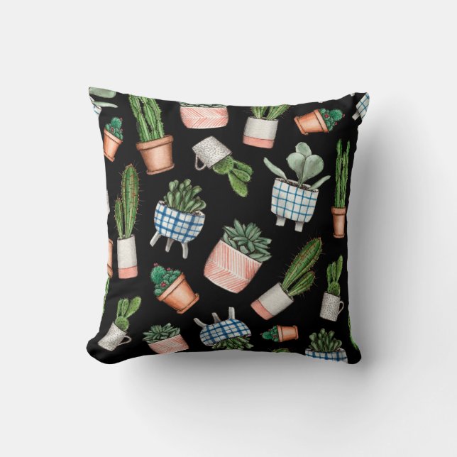 Watercolor home plants seamless pattern cushion (Front)