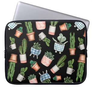 Watercolor home plants seamless pattern laptop sleeve