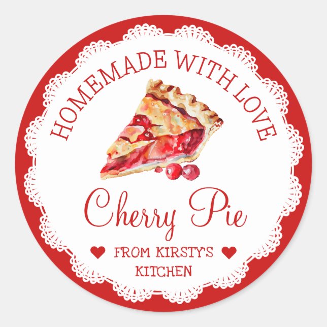 Watercolor Homemade Cherry Pie Food Label (Front)