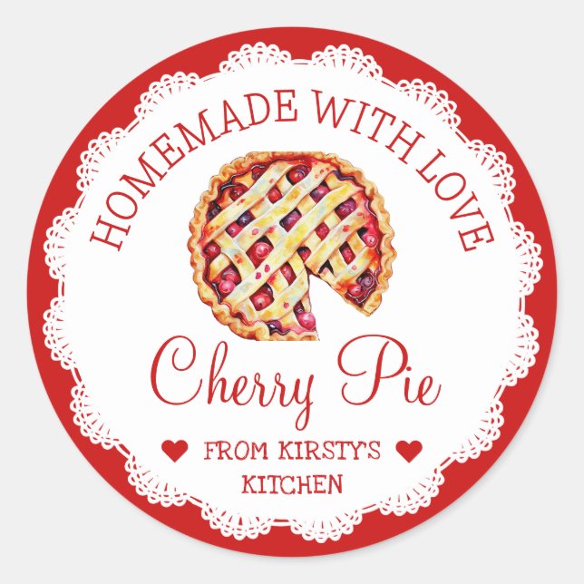 Watercolor Homemade Cherry Pie Label (Front)