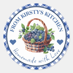 Watercolor Homemade Gingham Blueberry Jam Label