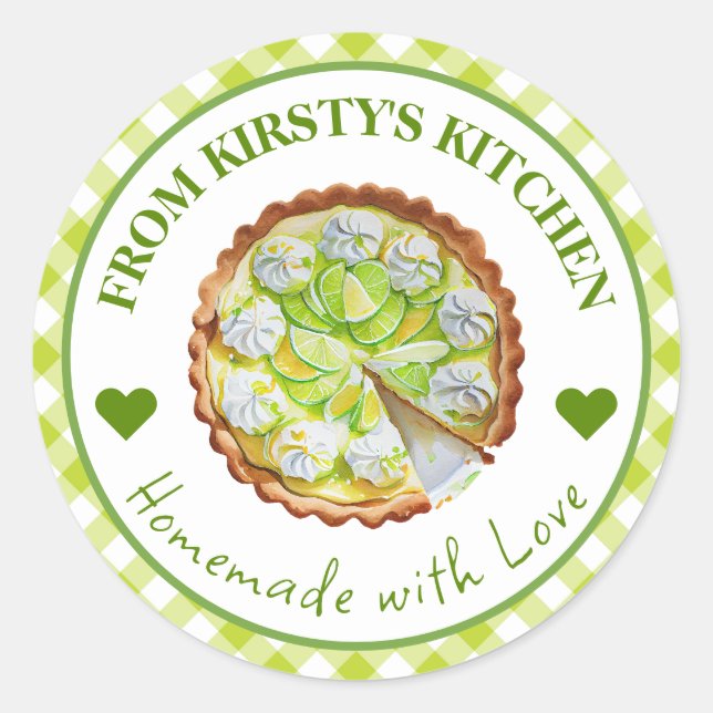 Watercolor Homemade Gingham Key Lime Pie Label (Front)