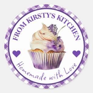 Watercolor Homemade Gingham Lavender Cake Label