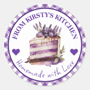 Watercolor Homemade Gingham Lavender Cake Label
