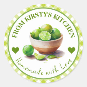 Watercolor Homemade Gingham Limes Label
