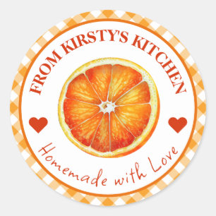 Watercolor Homemade Gingham Orange Jam Label