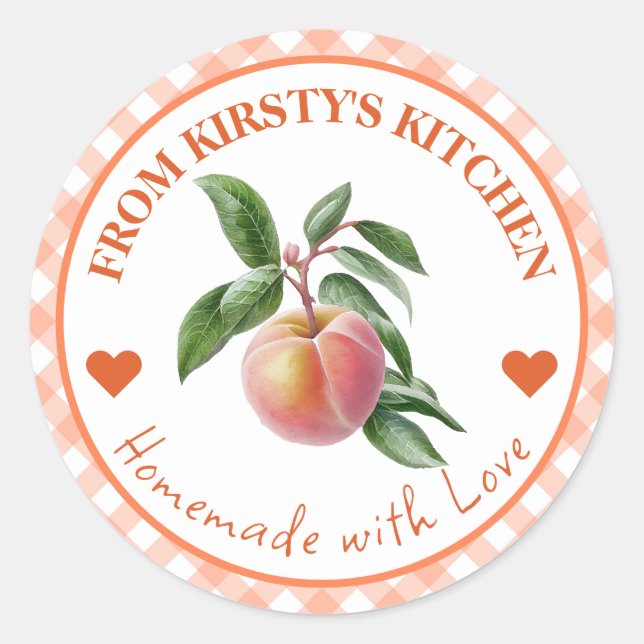 Watercolor Homemade Gingham Peach Label (Front)