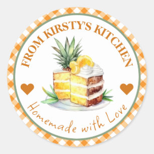 Watercolor Homemade Gingham Pineapple Cake Label
