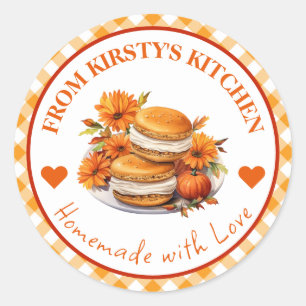 Watercolor Homemade Gingham Pumpkin Macaroons Classic Round Sticker