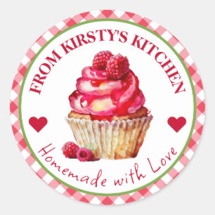 Watercolor Homemade Gingham Raspberry Cake Label