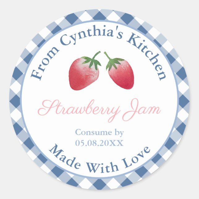 Watercolor Homemade Strawberry Jam Labels (Front)