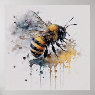 Watercolor Honey Bee 24 x 24 Poster