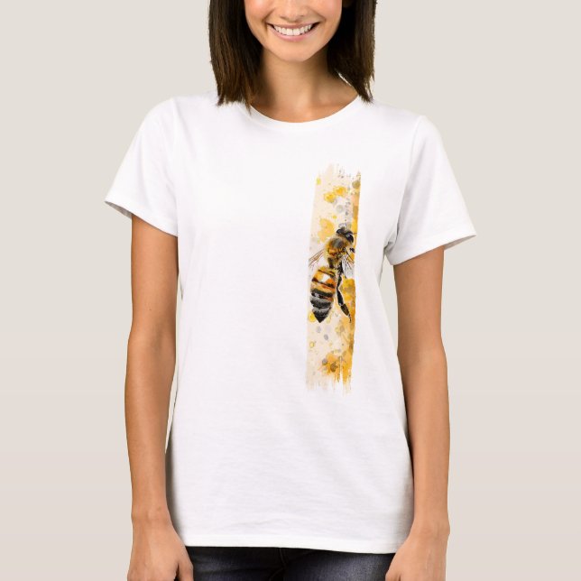 Watercolor Honey Bee Brushstroke Paint T-Shirt (Front)