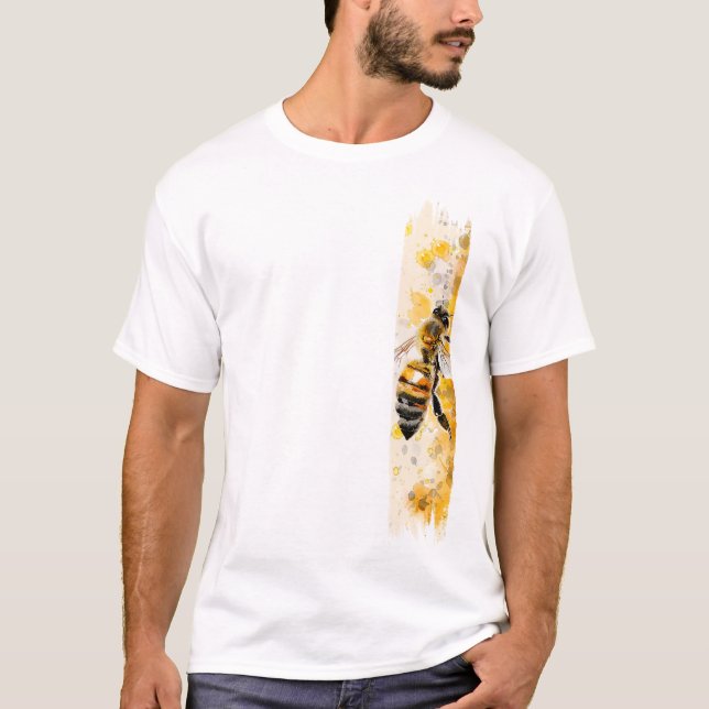 Watercolor Honey Bee Brushstroke Paint T-Shirt (Front)