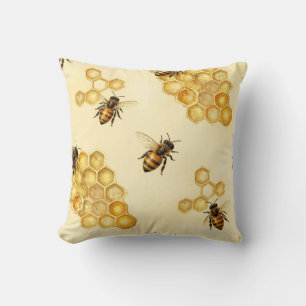 Watercolor Honey Bee Honeycomb Pattern Cushion