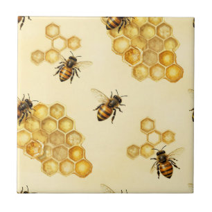 Watercolor Honey Bee Honeycomb Pattern Tile