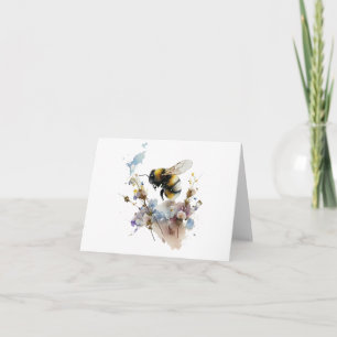 Watercolor Honey Bee with Flowers BLANK  Card