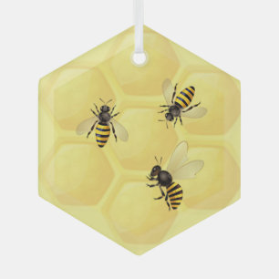 Watercolor Honey Honeycomb Bee Bees Glass Tree Decoration