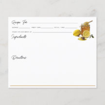Watercolor Honey Lemon Recipe Card