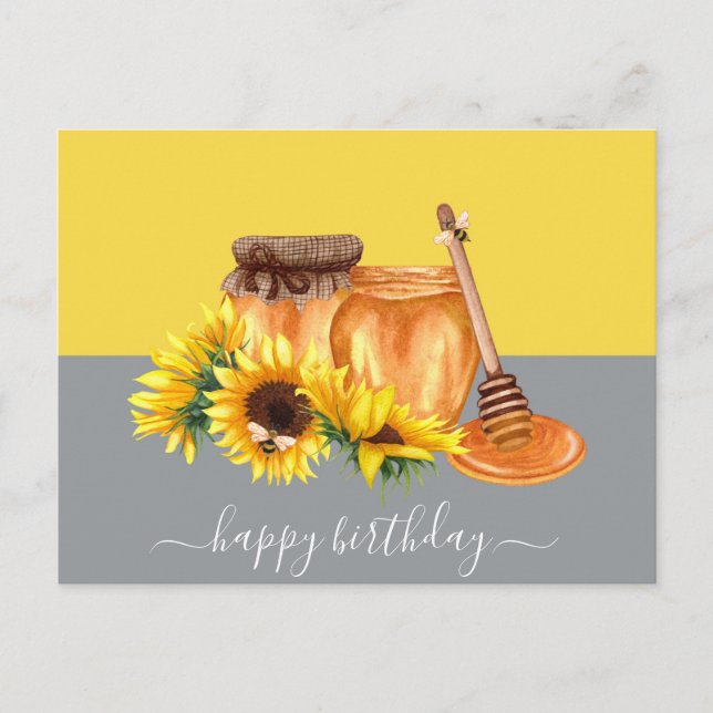 Watercolor Honey Still Life Birthday Postcard (Front)